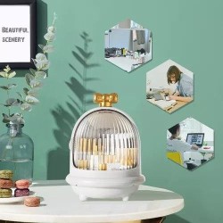 organizador maquillaje giratorio con tapa elegante tocador cosméticos 360 grados