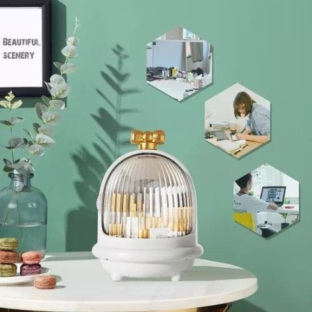 organizador maquillaje giratorio con tapa elegante tocador cosméticos 360 grados