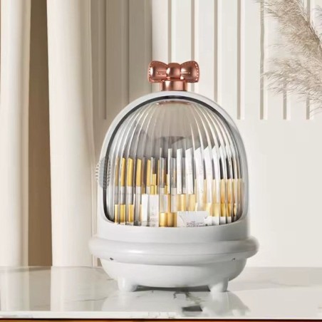 organizador maquillaje giratorio con tapa elegante tocador cosméticos 360 grados