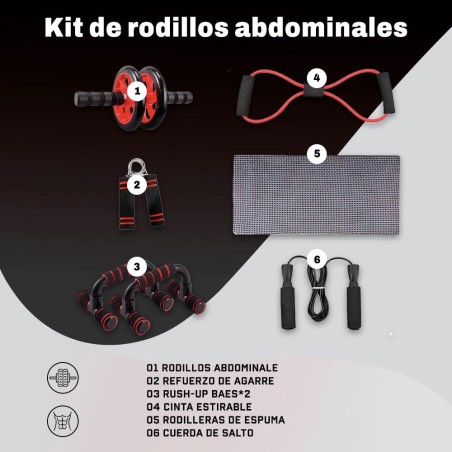 kit entrenamiento 7 en 1 abdominales ejercicio en casa rueda banda cuerda push up
