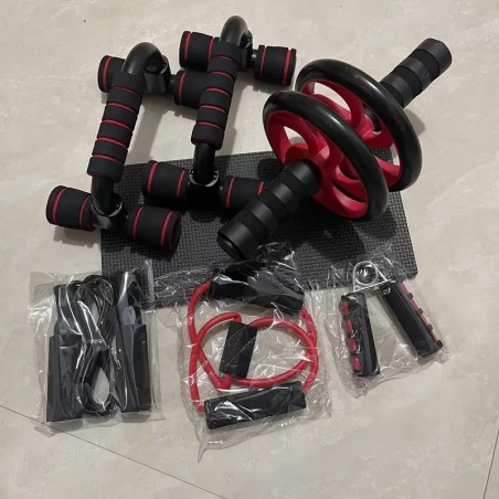 kit entrenamiento 7 en 1 abdominales ejercicio en casa rueda banda cuerda push up