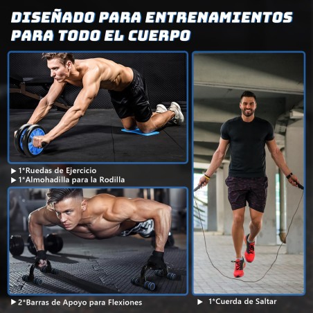 kit entrenamiento 7 en 1 abdominales ejercicio en casa rueda banda cuerda push up