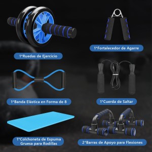 kit entrenamiento 7 en 1 abdominales ejercicio en casa rueda banda cuerda push up