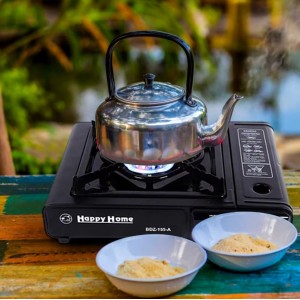 Cocina gas portátil camping estufa 1 quemador con repuesto y estuche