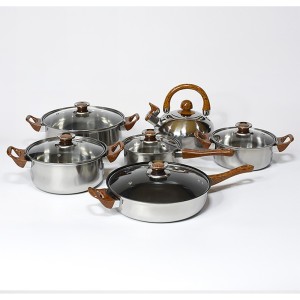 Set ollas acero inoxidable 12 piezas con tetera tapa vidrio sartén antiadherente
